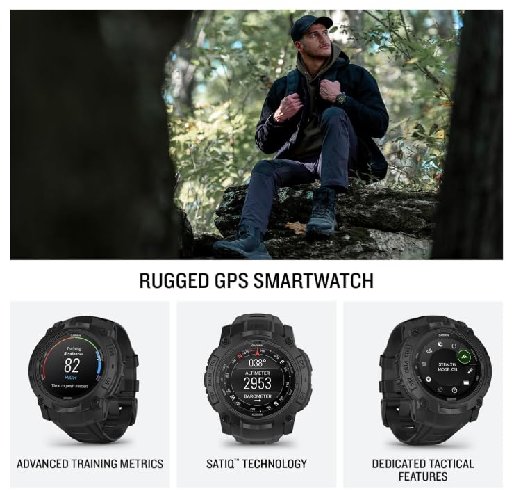 Wearable4U Garmin Instinct 3 Tactical Edition, AMOLED-Display, 50 mm, robuste Outdoor-GPS-Smartwatch, Applied Ballistics Support