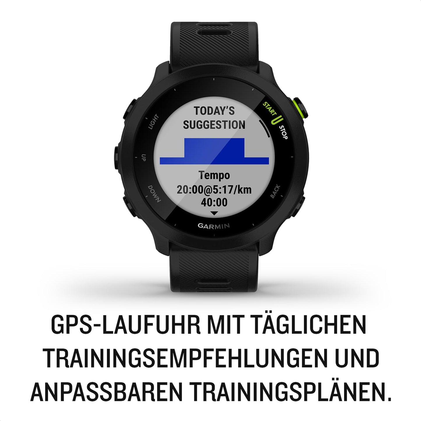 Garmin Forerunner 55 – GPS-Laufuhr mit 1,04“ Always-On-Farbdisplay, täglichen Trainingsempfehlungen, Laufzeitprognose, Sport-Apps und bis zu 14 Tagen Akkulaufzeit
