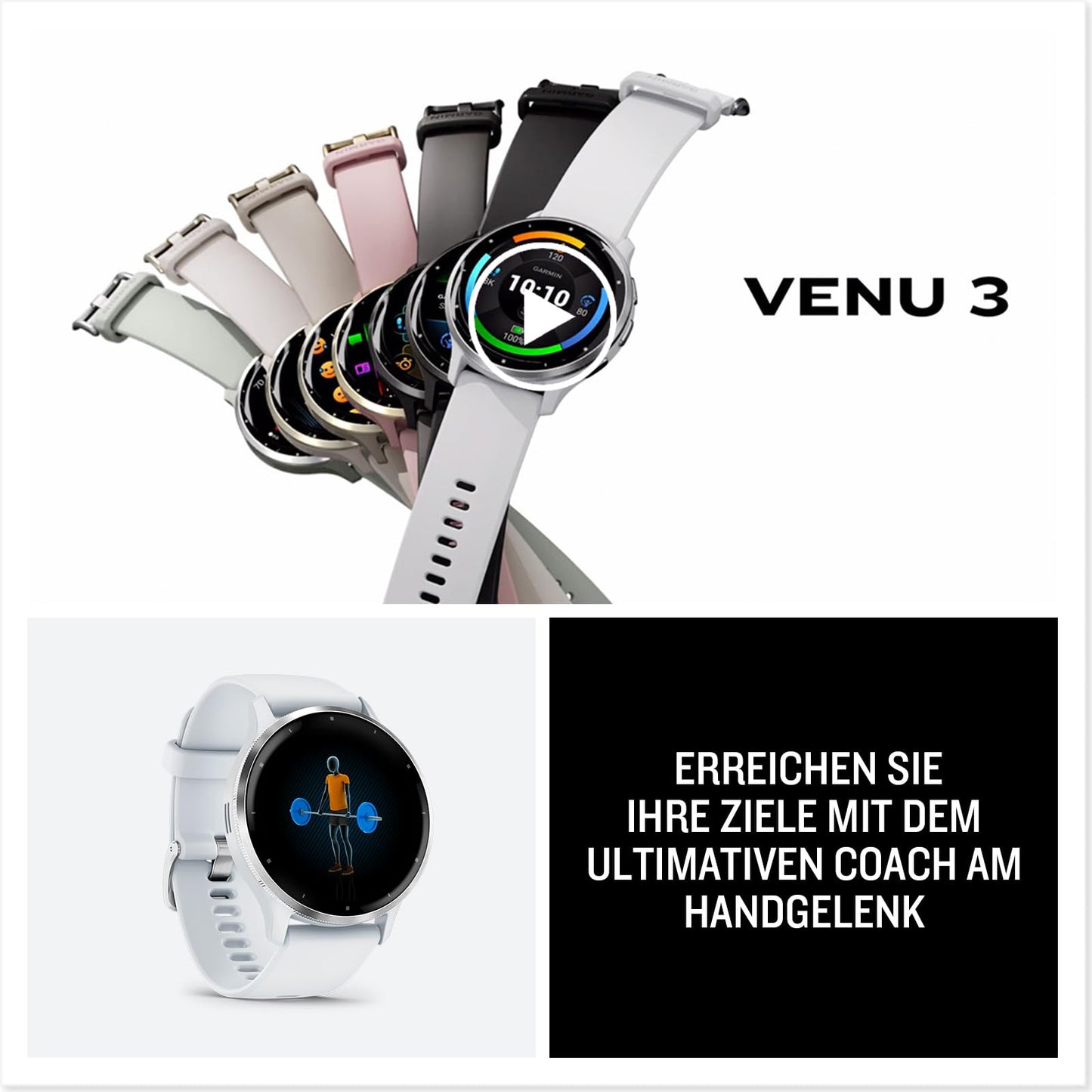 Garmin Venu 3 45mm – Fitness-Smartwatch, 1,4" AMOLED-Touchdisplay, bis zu 14 Tage Akkulaufzeit, 30+ Sport-Apps, Bluetooth Telefonie und Sprachassistenz, Garmin Music, GarminPay, Rollstuhlmodus
