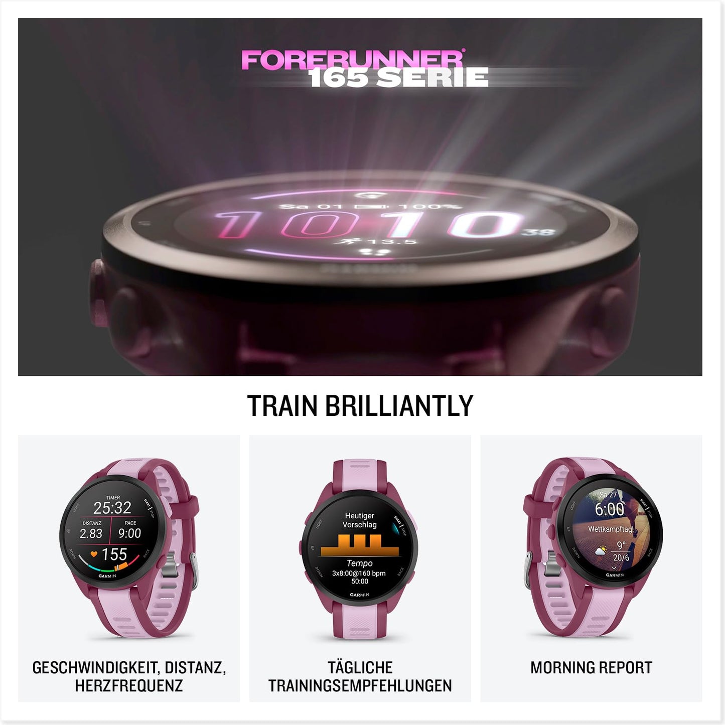 Garmin Forerunner 165 Music 43mm - Lauf-Smartwatch, 1,2" AMOLED Touchscreen, bis zu 11 Tage Akkulaufzeit, 25+ Sport-Apps