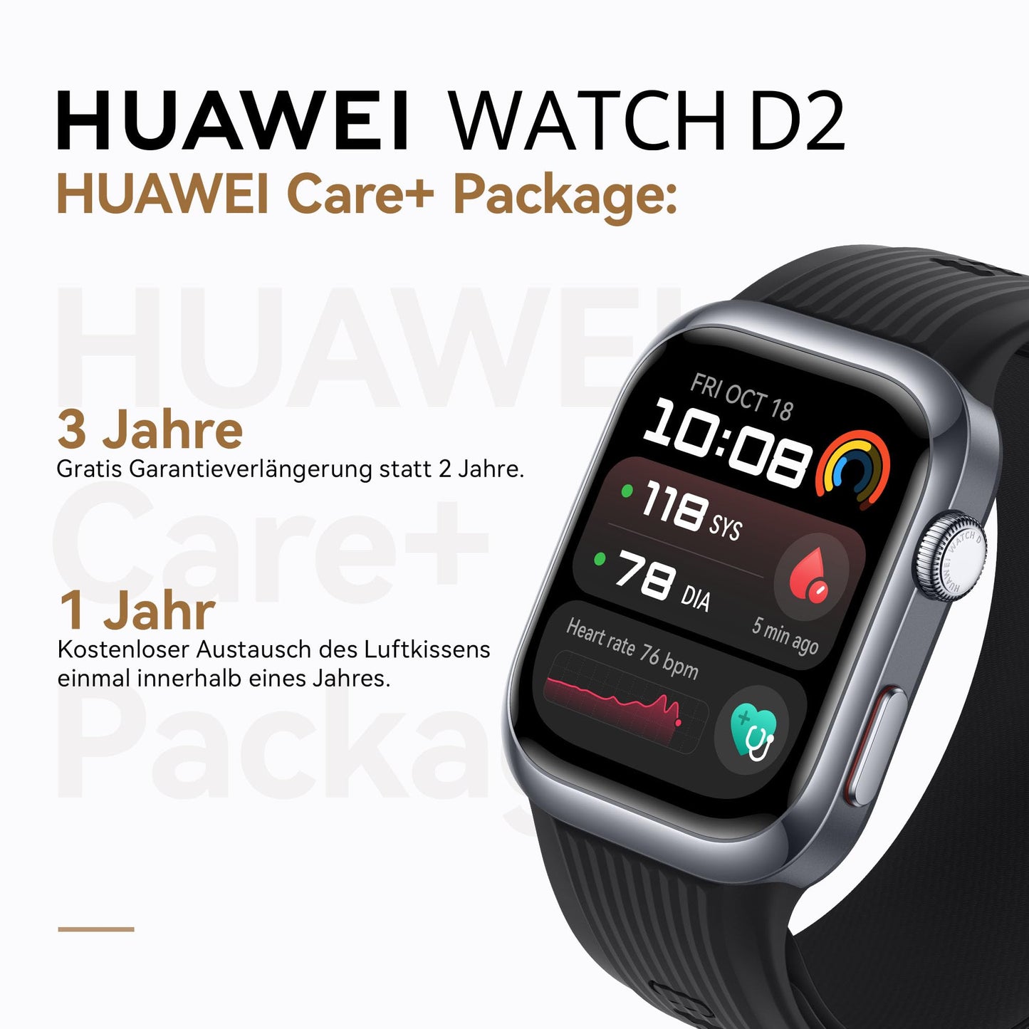 HUAWEI Watch D2 Smartwatch, 1,82" AMOLED-Display, Ambulante Blutdruckmessung, schlankes Design, EKG, smarte Lifestyle-Funktionen