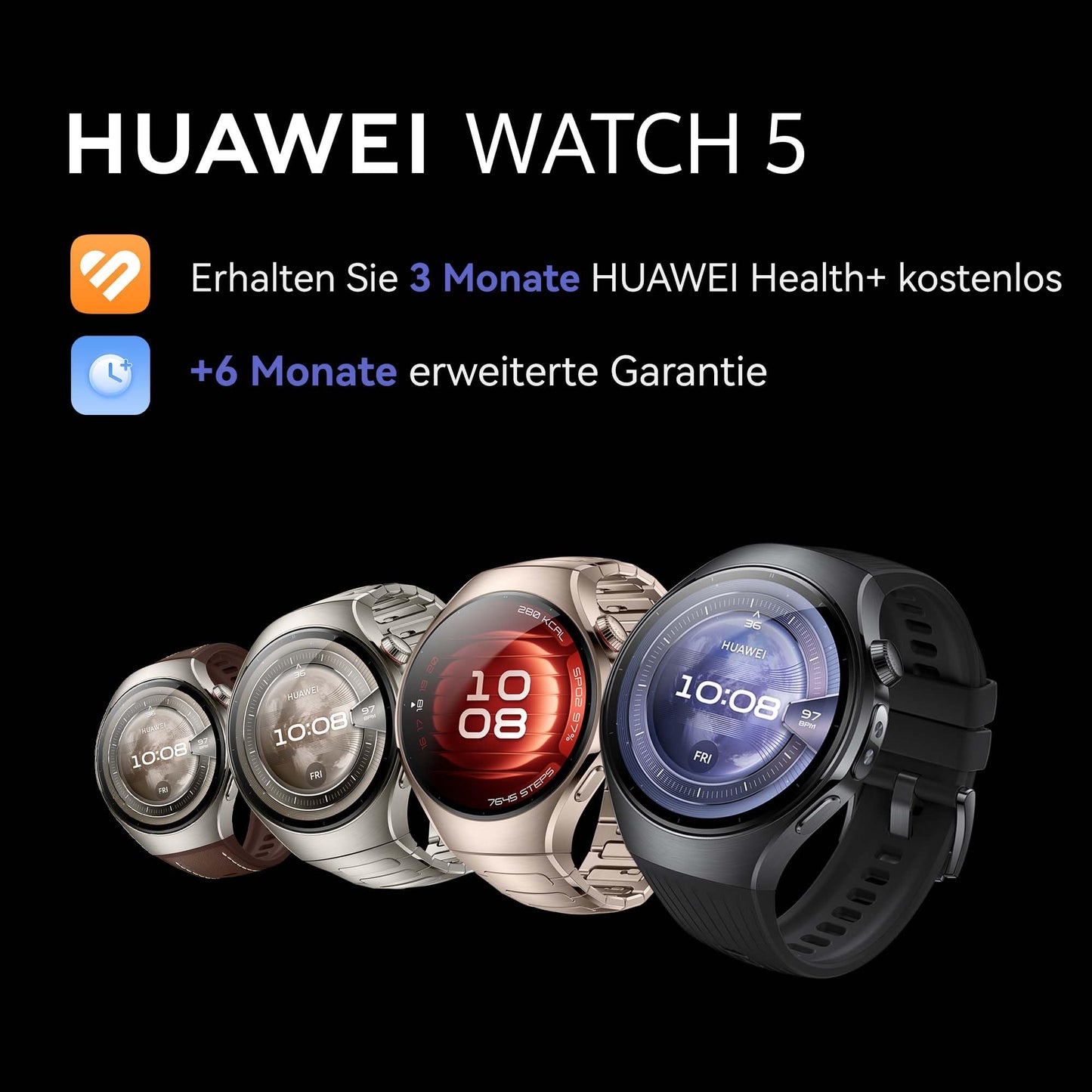 HUAWEI Watch 5 Smartwatch Herren Damen, Health Glance, 5ATM Wasserdicht, GPS, SpO2 an der Fingerspitze, Kompatibel mit Android™ & iOS, Saphirglas, 30 Monate Garantie, 46mm, Silber