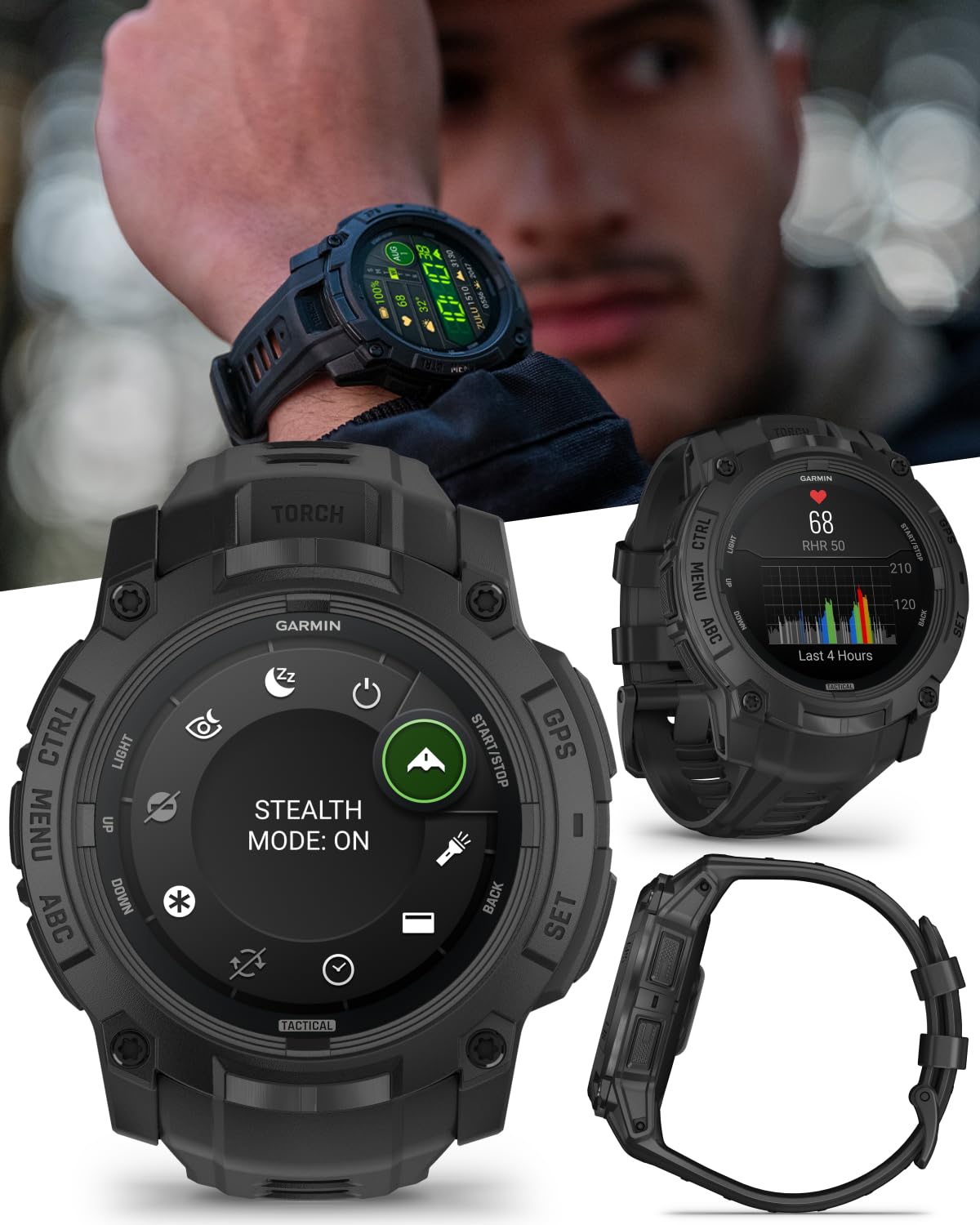 Wearable4U Garmin Instinct 3 Tactical Edition, AMOLED-Display, 50 mm, robuste Outdoor-GPS-Smartwatch, Applied Ballistics Support
