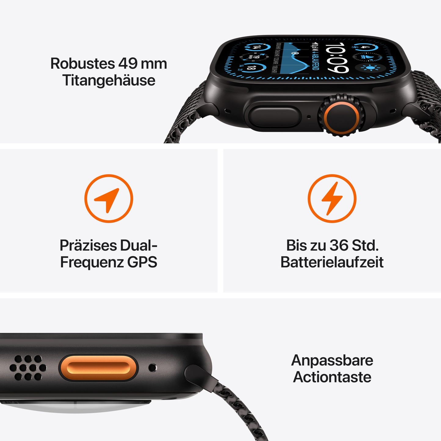 Apple Watch Ultra 2 (GPS + Cellular 49 mm) Smartwatch, Sportuhr mit Titangehäuse in Schwarz und Trail Loop in Schwarz (M/L)