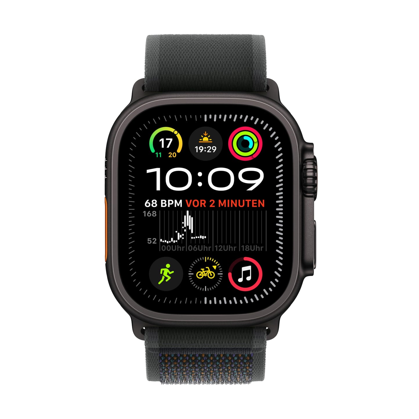 Apple Watch Ultra 2 (GPS + Cellular 49 mm) Smartwatch, Sportuhr mit Titangehäuse in Schwarz und Trail Loop in Schwarz (M/L)