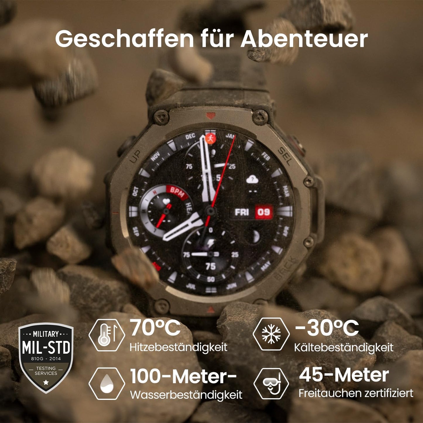 Amazfit T-Rex 3 Outdoor Smartwatch 48mm AMOLED Display, Offline Karten & Navigation, 6 Satellitensysteme Dual Band GPS, 27 Tage Akkulaufzeit, NFC Zahlung
