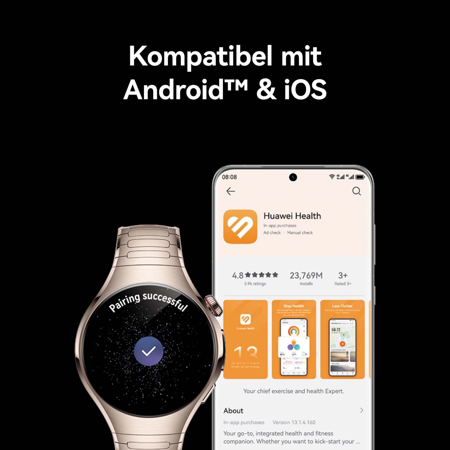 HUAWEI Watch 5 Smartwatch Herren Damen, Health Glance, 5ATM Wasserdicht, GPS, SpO2 an der Fingerspitze, Kompatibel mit Android™ & iOS, Saphirglas, 30 Monate Garantie, 46mm, Silber