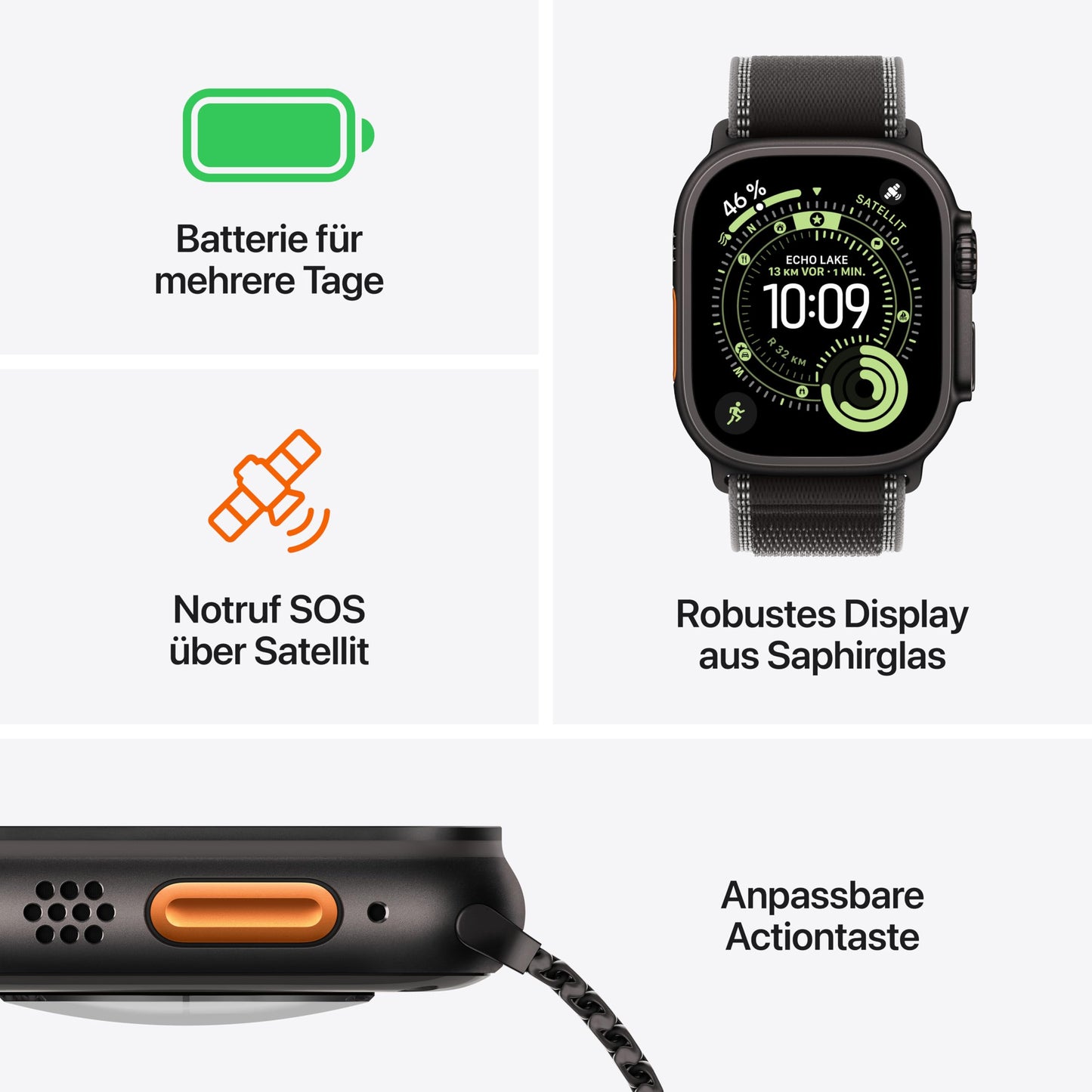 Apple Watch Ultra 3 GPS + Cellular 49 mm Premium Smartwatch für Lauftraining und Kombinationssport mit robustem Titangehäuse