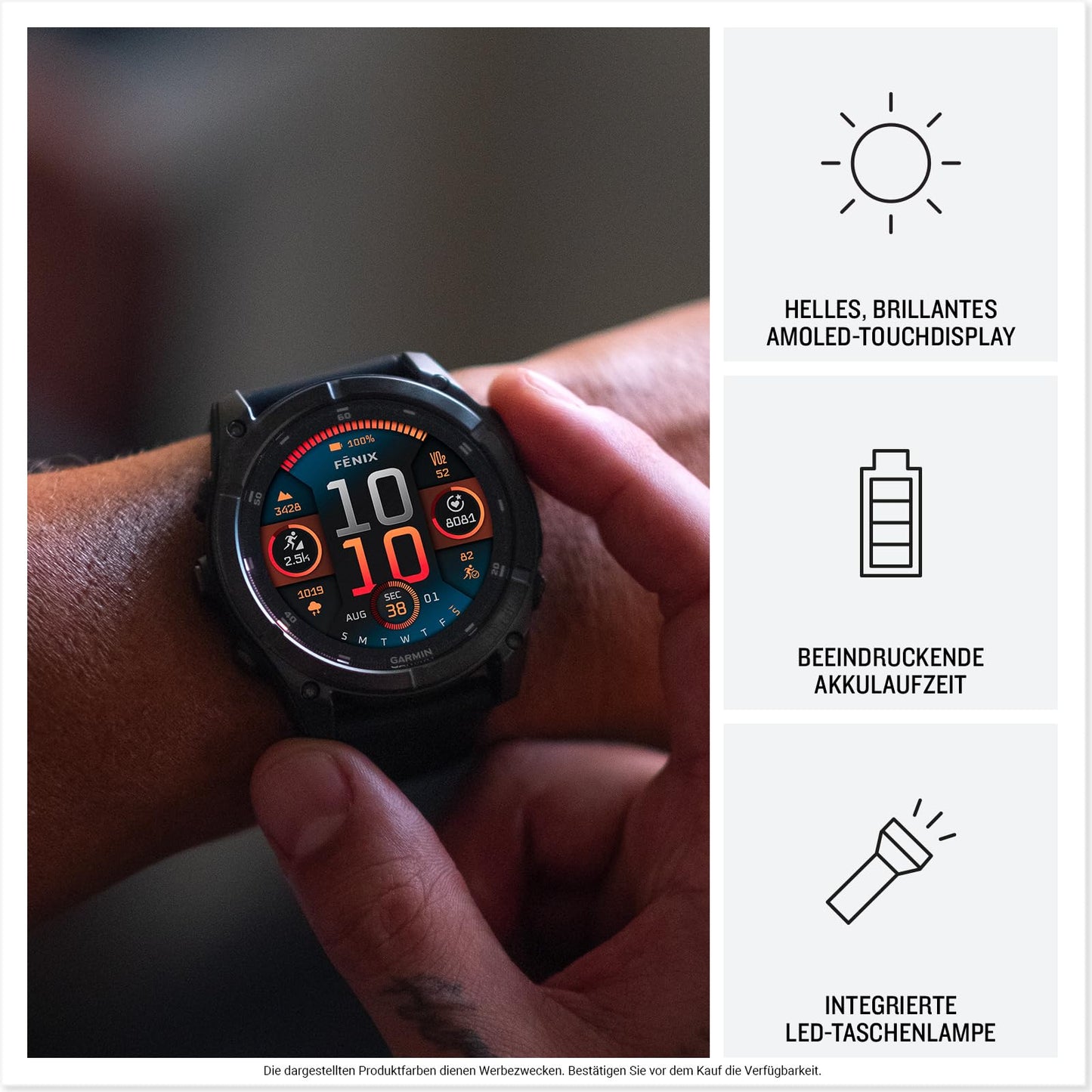 Garmin fēnix 8 51mm – GPS-Multisport-Smartwatch mit 1,4" AMOLED Touch-/Tastendisplay, Taschenlampe, TOPO-Karten