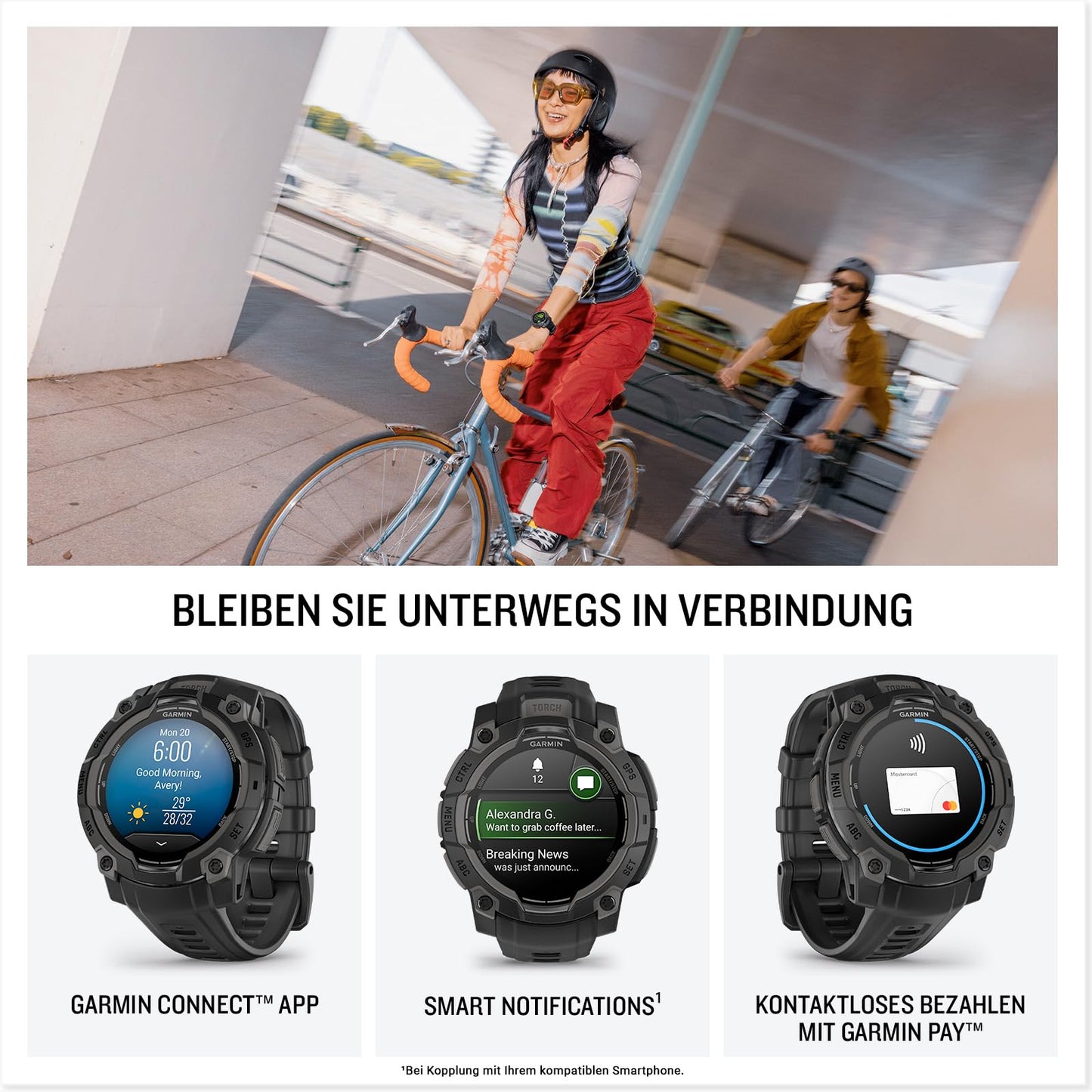 Garmin Instinct 3 45mm AMOLED – Multisport-Smartwatch, 1,2" Display, bis zu 18 Tage Akkulaufzeit, 80+ Sport-Apps, Navigationsfunktion, smarte Features, LED-Taschenlampe, wasserdicht