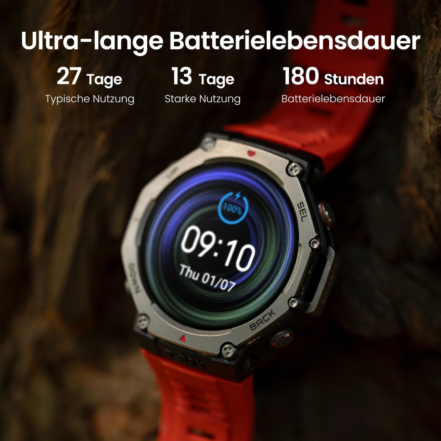 Amazfit T-Rex 3 Outdoor Smartwatch 48mm AMOLED Display, Offline Karten & Navigation, 6 Satellitensysteme Dual Band GPS, 27 Tage Akkulaufzeit, NFC Zahlung