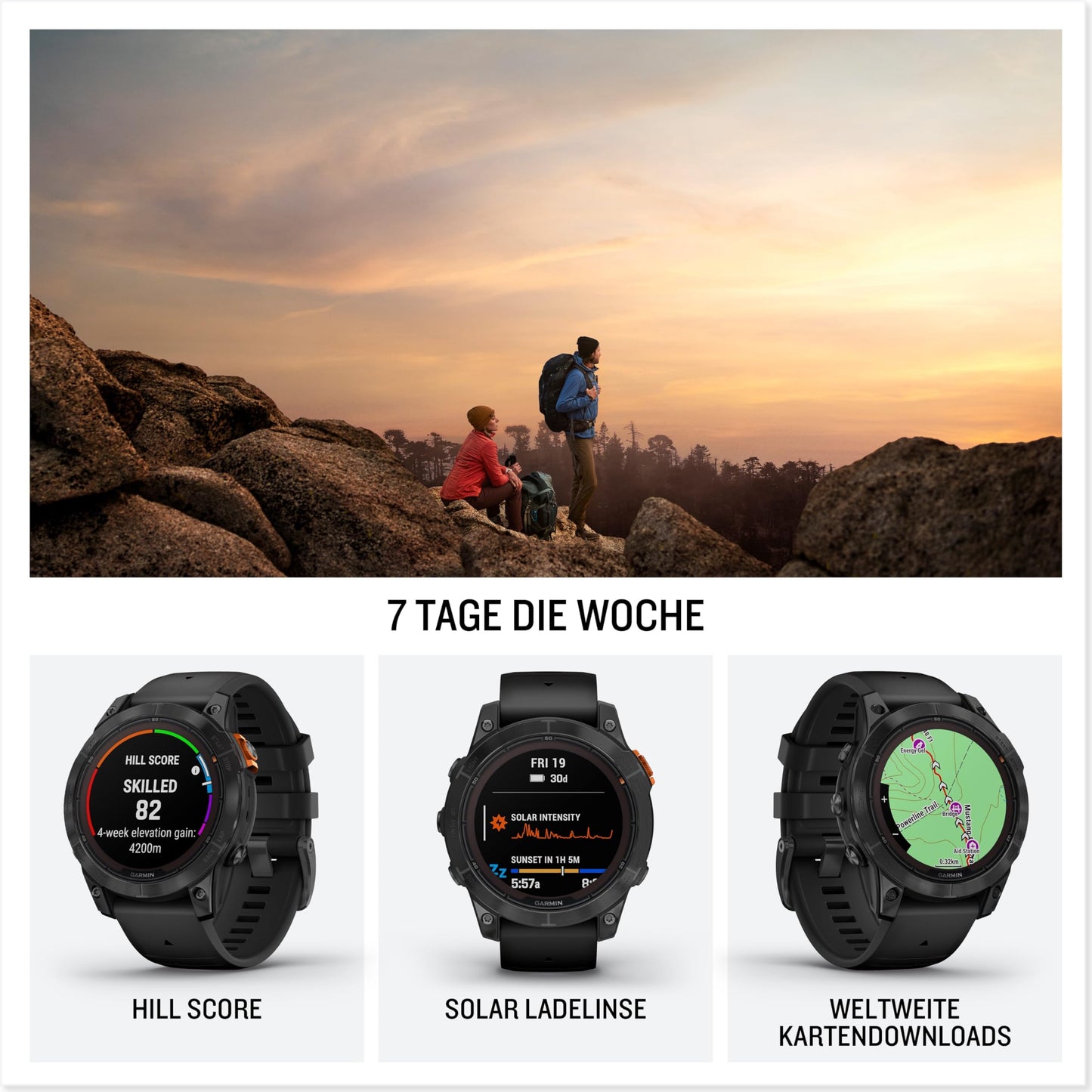 Garmin fēnix 7 Pro – GPS-Multisport-Smartwatch mit Solarladelinse, Farbdisplay und Touch-/Tastenbedienung, TOPO-Karten