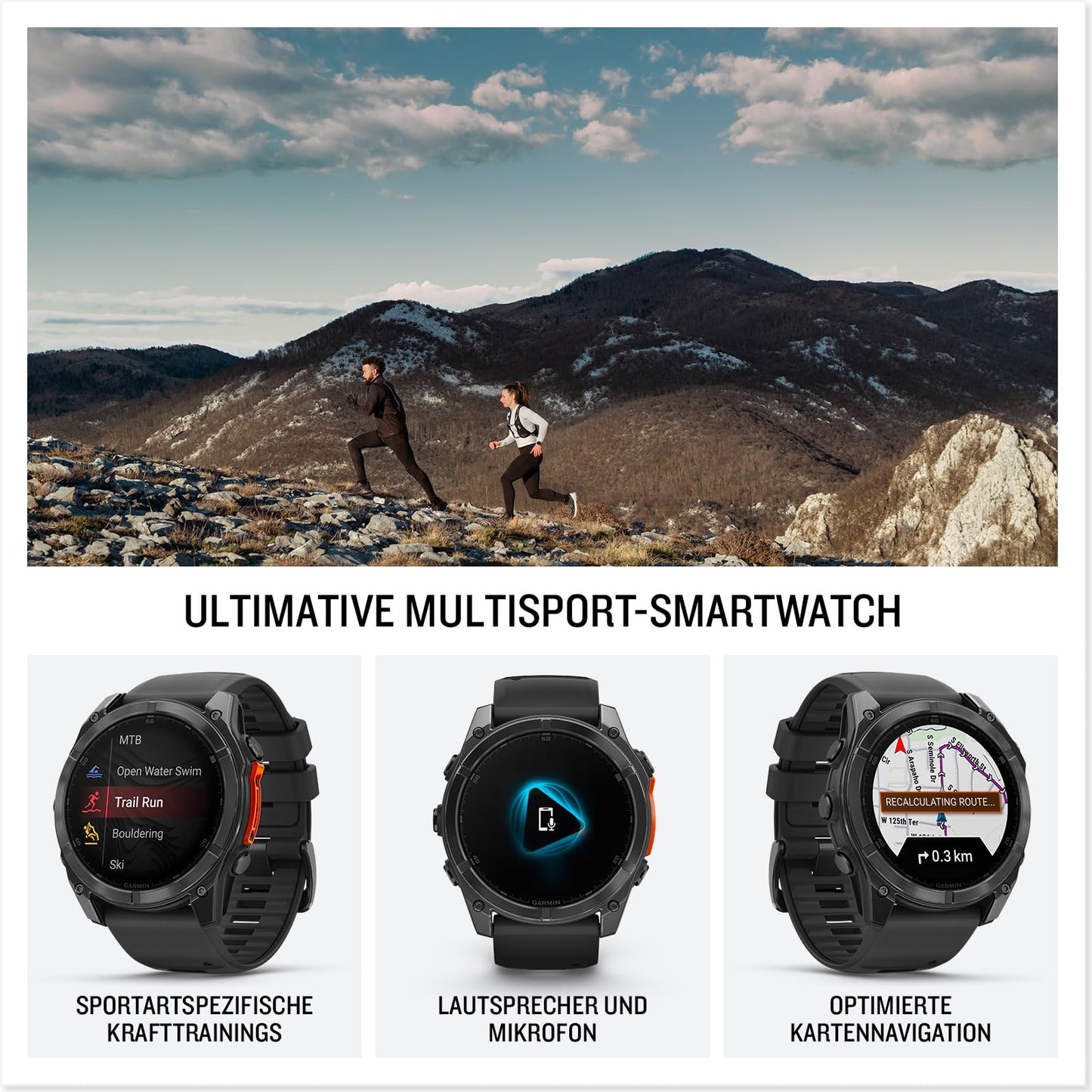 Garmin fēnix 8 51mm – GPS-Multisport-Smartwatch mit 1,4" AMOLED Touch-/Tastendisplay, Taschenlampe, TOPO-Karten