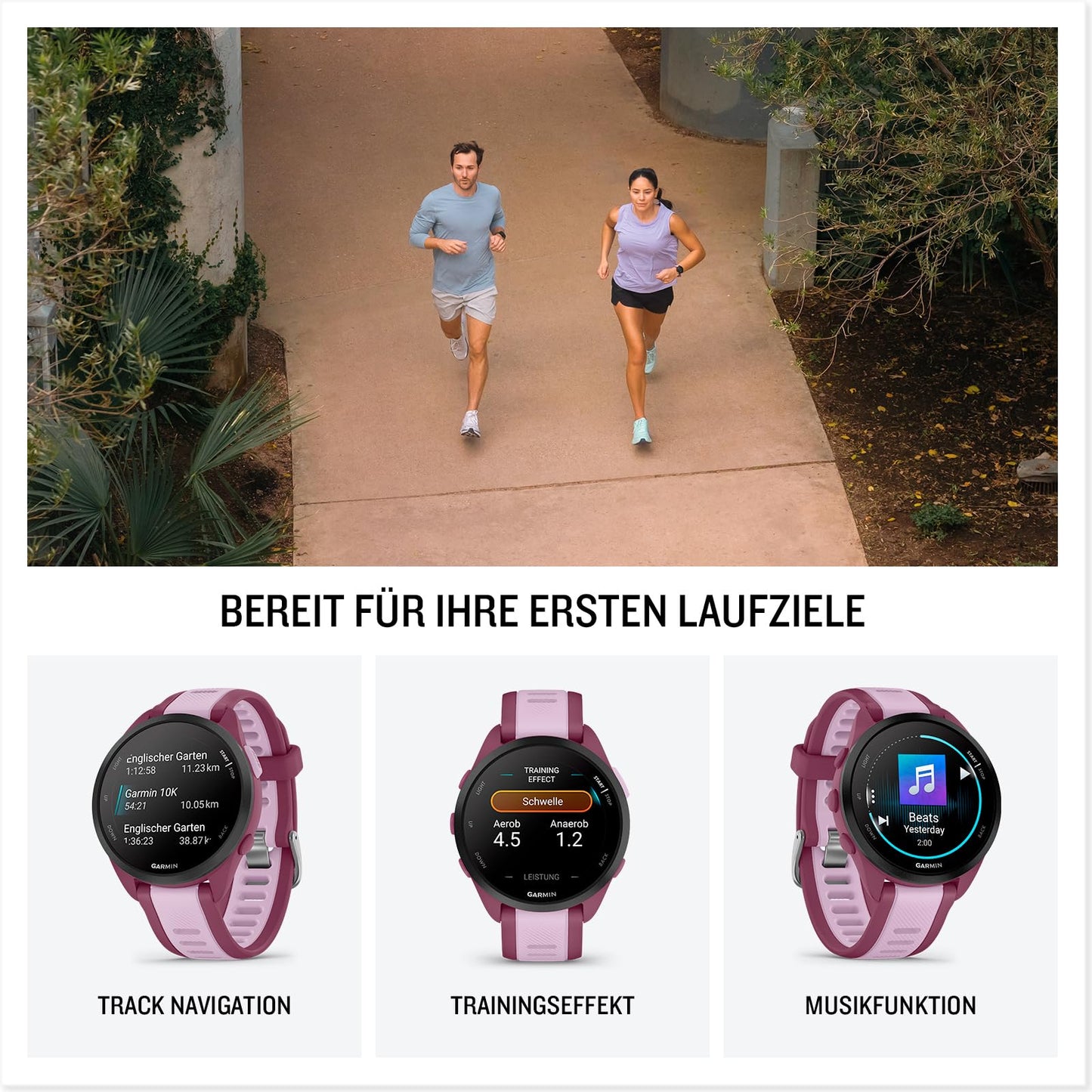 Garmin Forerunner 165 Music 43mm - Lauf-Smartwatch, 1,2" AMOLED Touchscreen, bis zu 11 Tage Akkulaufzeit, 25+ Sport-Apps