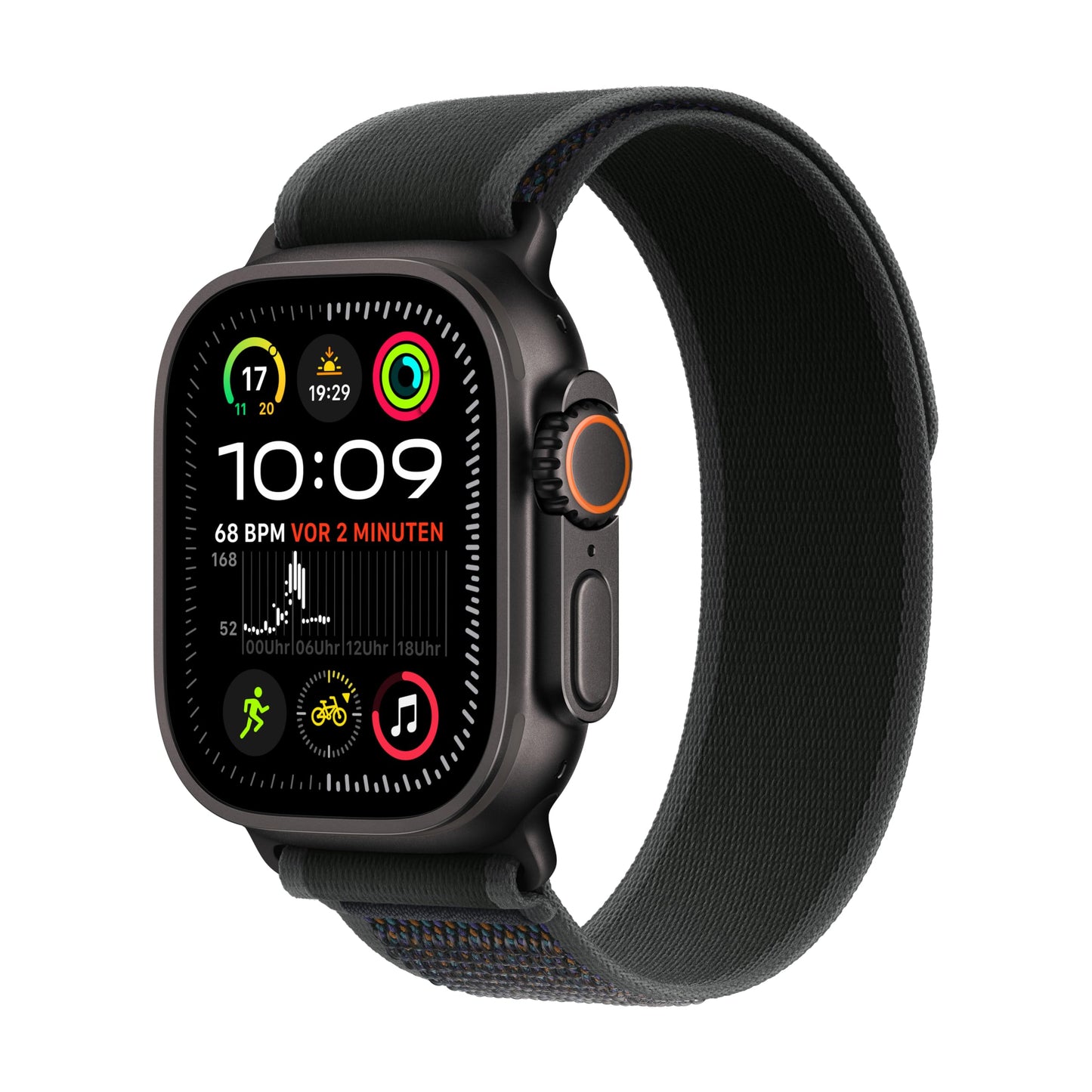 Apple Watch Ultra 2 (GPS + Cellular 49 mm) Smartwatch, Sportuhr mit Titangehäuse in Schwarz und Trail Loop in Schwarz (M/L)