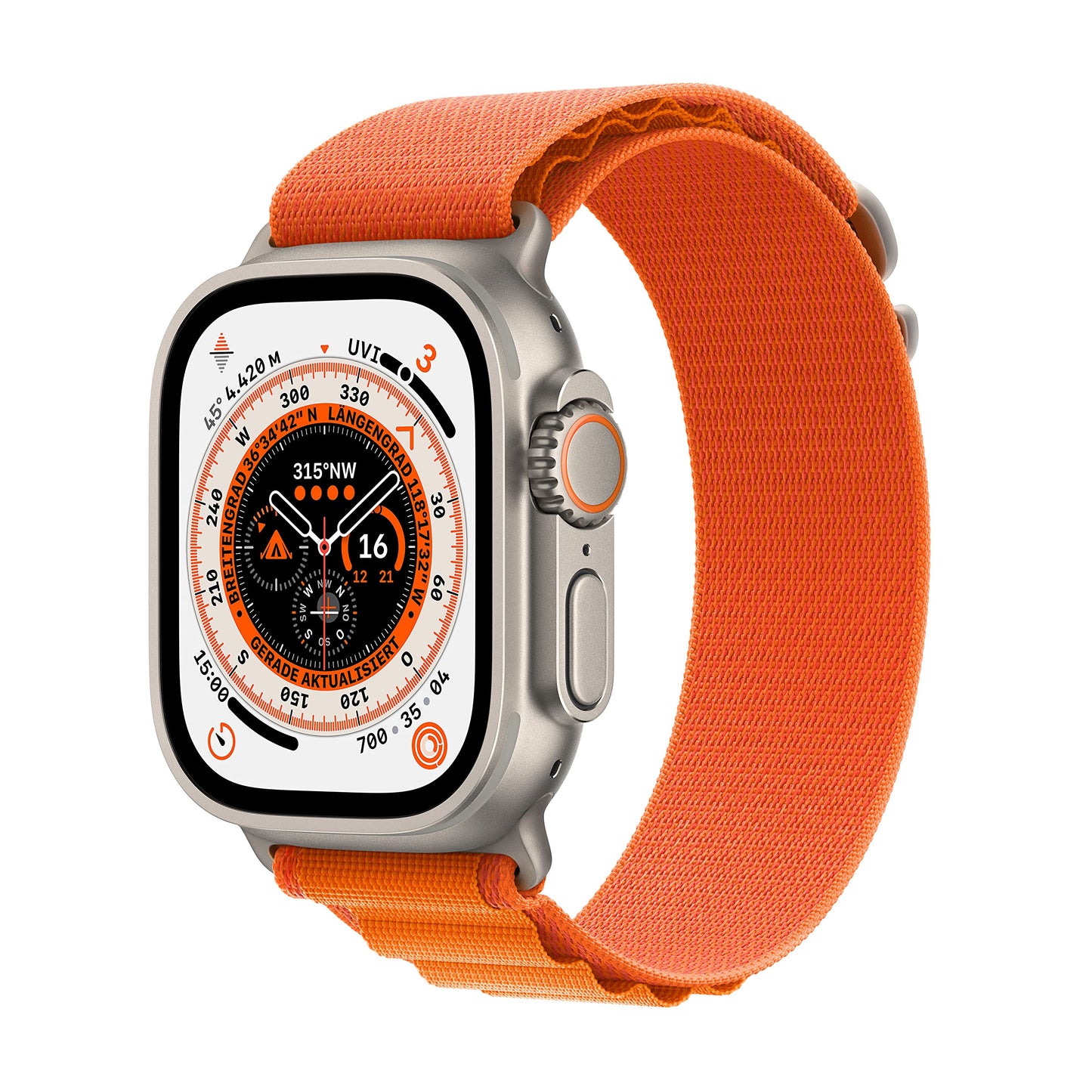 Apple Watch Ultra (GPS + Cellular, 49mm) Smartwatch - Titangehäuse, Alpine Loop Orange - Small. Fitnesstracker, präzisesGPS, Aktionstaste