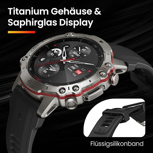 Amazfit Falcon 49mm Outdoor Smartwatch mit Dual-Band GPS, Smarter Sportcoach, Trainingsvorlagen, 150 Sportmodi, Saphir-Display