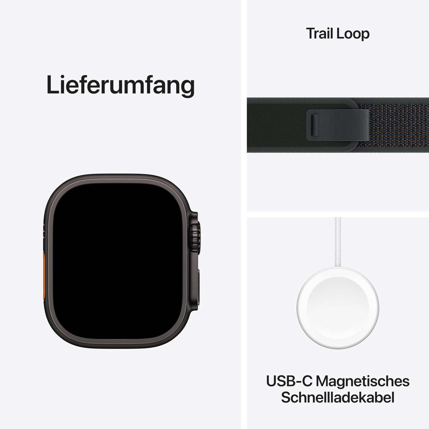 Apple Watch Ultra 2 (GPS + Cellular 49 mm) Smartwatch, Sportuhr mit Titangehäuse in Schwarz und Trail Loop in Schwarz (M/L)