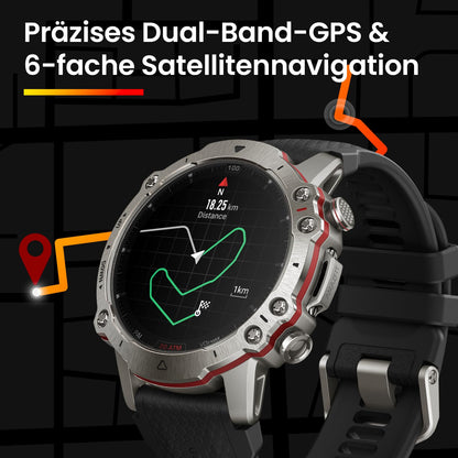 Amazfit Falcon 49mm Outdoor Smartwatch mit Dual-Band GPS, Smarter Sportcoach, Trainingsvorlagen, 150 Sportmodi, Saphir-Display