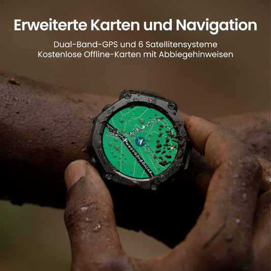 Amazfit T-Rex 3 Outdoor Smartwatch 48mm AMOLED Display, Offline Karten & Navigation, 6 Satellitensysteme Dual Band GPS, 27 Tage Akkulaufzeit, NFC Zahlung