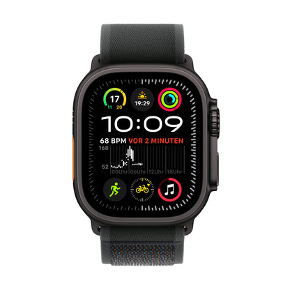 Apple Watch Ultra 2 (GPS + Cellular 49 mm) Smartwatch, Sportuhr mit Titangehäuse in Schwarz und Trail Loop in Schwarz (M/L)