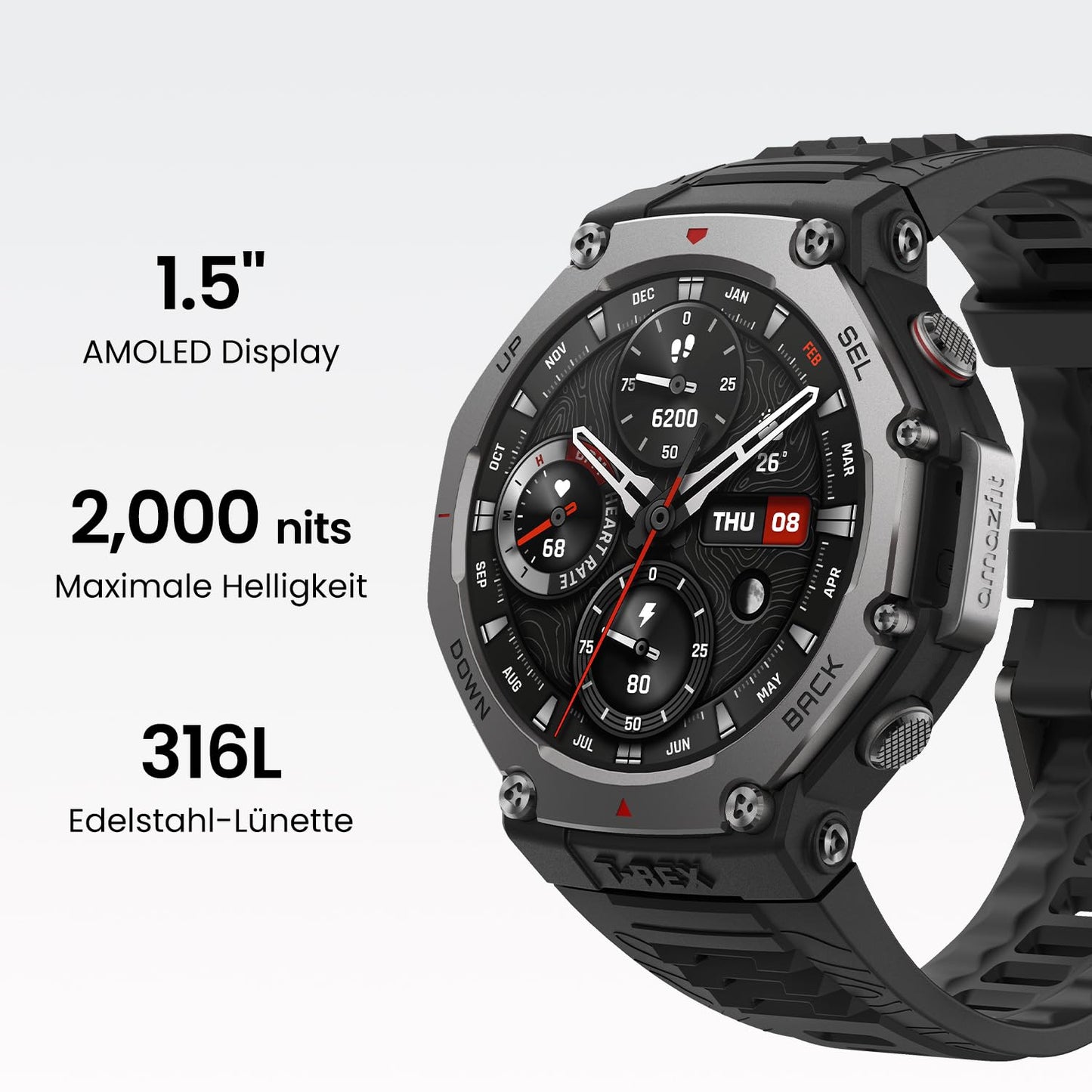 Amazfit T-Rex 3 Outdoor Smartwatch 48mm AMOLED Display, Offline Karten & Navigation, 6 Satellitensysteme Dual Band GPS, 27 Tage Akkulaufzeit, NFC Zahlung