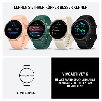 Garmin vívoactive 6 42mm - Fitness-Smartwatch, 1,2"-AMOLED-Touchdisplay, bis zu 11 Tage Akkulaufzeit, 80+ Sport-Apps, Trainingsoptionen, Gesundheitsfunktionen, Smart Notifications, GarminPay