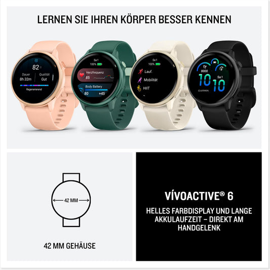 Garmin vívoactive 6 42mm - Fitness-Smartwatch, 1,2"-AMOLED-Touchdisplay, bis zu 11 Tage Akkulaufzeit, 80+ Sport-Apps, Trainingsoptionen, Gesundheitsfunktionen, Smart Notifications, GarminPay