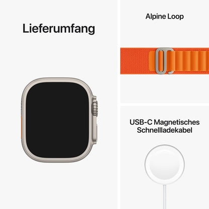 Apple Watch Ultra (GPS + Cellular, 49mm) Smartwatch - Titangehäuse, Alpine Loop Orange - Small. Fitnesstracker, präzisesGPS, Aktionstaste