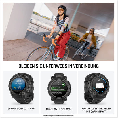 Garmin Instinct 3 45mm AMOLED – Multisport-Smartwatch, 1,2" Display, bis zu 18 Tage Akkulaufzeit, 80+ Sport-Apps, Navigationsfunktion, smarte Features, LED-Taschenlampe, wasserdicht