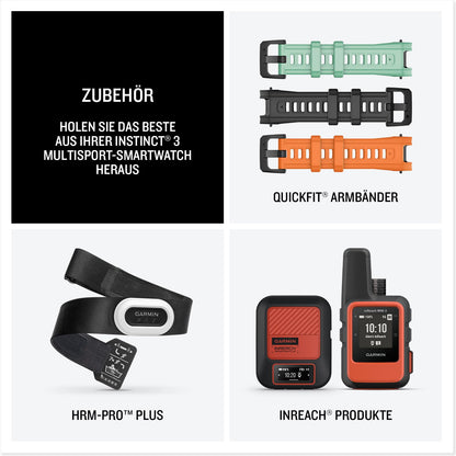 Garmin Instinct 3 45mm AMOLED – Multisport-Smartwatch, 1,2" Display, bis zu 18 Tage Akkulaufzeit, 80+ Sport-Apps, Navigationsfunktion, smarte Features, LED-Taschenlampe, wasserdicht