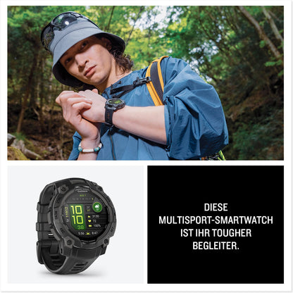 Garmin Instinct 3 45mm AMOLED – Multisport-Smartwatch, 1,2" Display, bis zu 18 Tage Akkulaufzeit, 80+ Sport-Apps, Navigationsfunktion, smarte Features, LED-Taschenlampe, wasserdicht