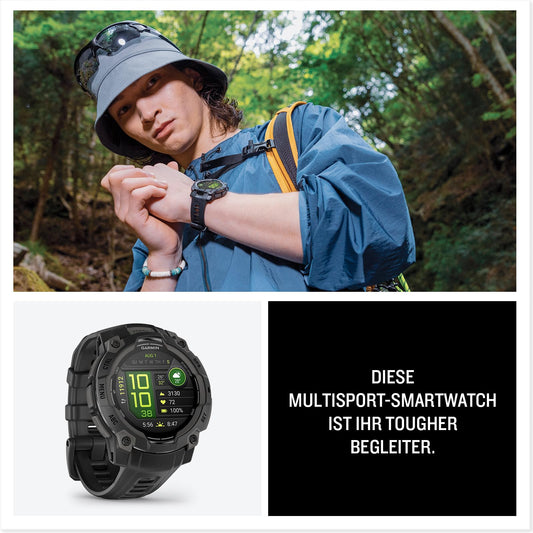 Garmin Instinct 3 45mm AMOLED – Multisport-Smartwatch, 1,2" Display, bis zu 18 Tage Akkulaufzeit, 80+ Sport-Apps, Navigationsfunktion, smarte Features, LED-Taschenlampe, wasserdicht
