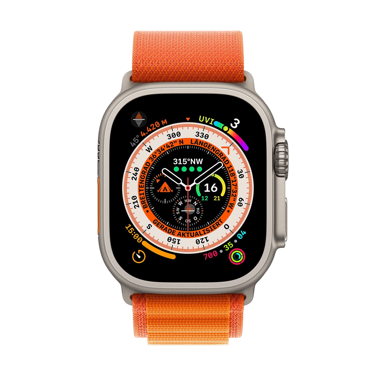 Apple Watch Ultra (GPS + Cellular, 49mm) Smartwatch - Titangehäuse, Alpine Loop Orange - Small. Fitnesstracker, präzisesGPS, Aktionstaste
