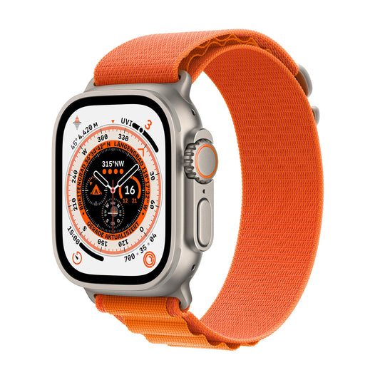 Apple Watch Ultra (GPS + Cellular, 49mm) Smartwatch - Titangehäuse, Alpine Loop Orange - Small. Fitnesstracker, präzisesGPS, Aktionstaste
